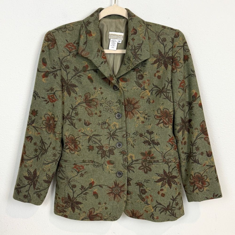 Coldwater Creek Wool Blend Floral Sage Green Blazer 6p